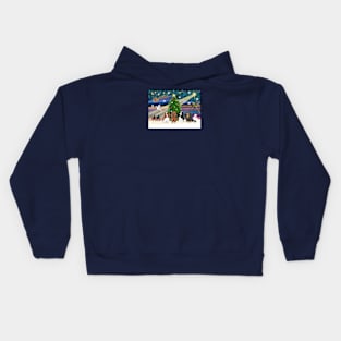 "Christmas Magic" with Four Cavalier King Charles Spaniels Kids Hoodie